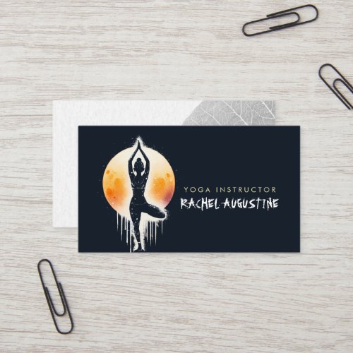Yoga Meditation Instructor Tree Pose Full Moon Business Card