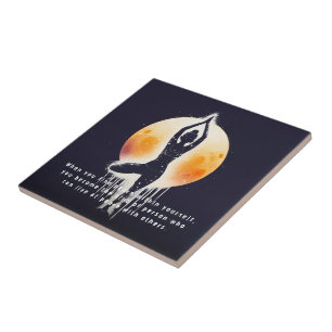Yoga Meditation Instructor Tree Pose Full Moon Ceramic Tile
