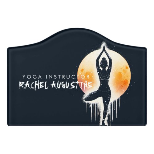 Yoga Meditation Instructor Tree Pose Full Moon Door Sign