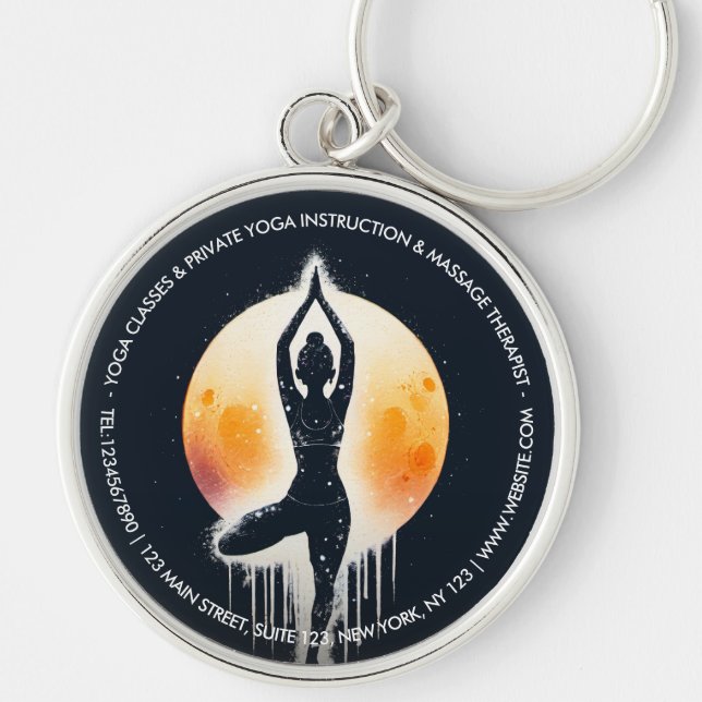 Yoga Meditation Instructor Tree Pose Full Moon Keychain (Front)