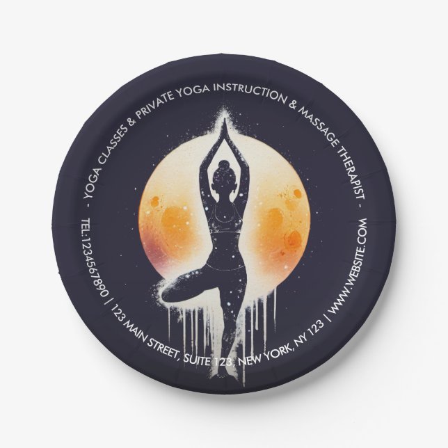 Yoga Meditation Instructor Tree Pose Full Moon Paper Plates (Front)