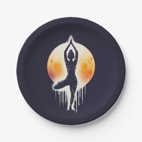 Yoga Meditation Instructor Tree Pose Full Moon Paper Plates