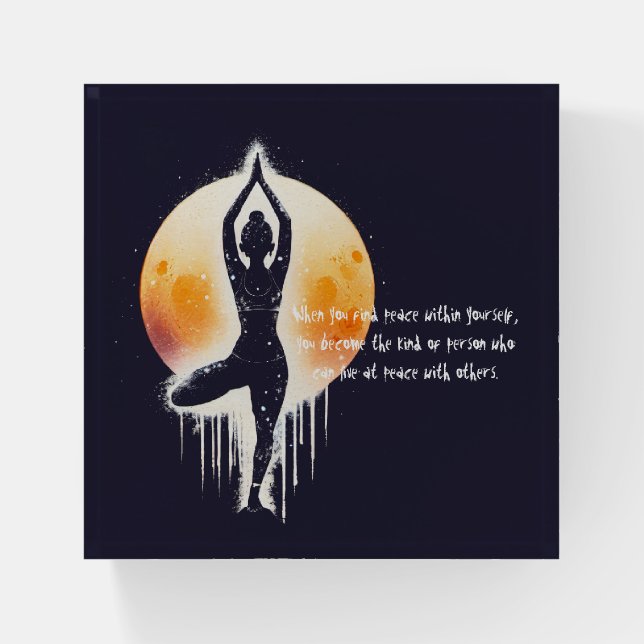 Yoga Meditation Instructor Tree Pose Full Moon Paperweight (Front)