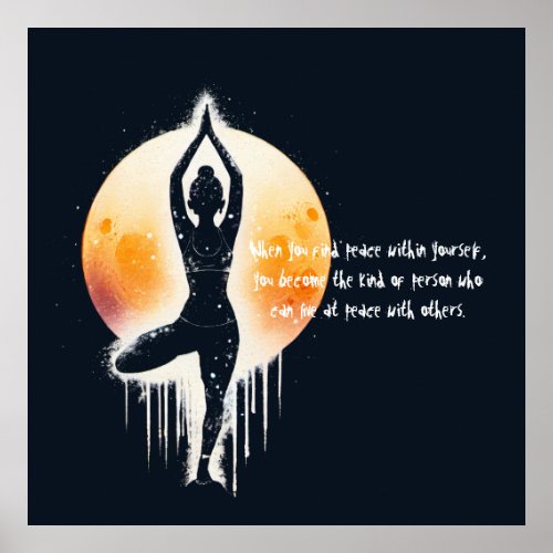 Yoga Meditation Instructor Tree Pose Full Moon Poster