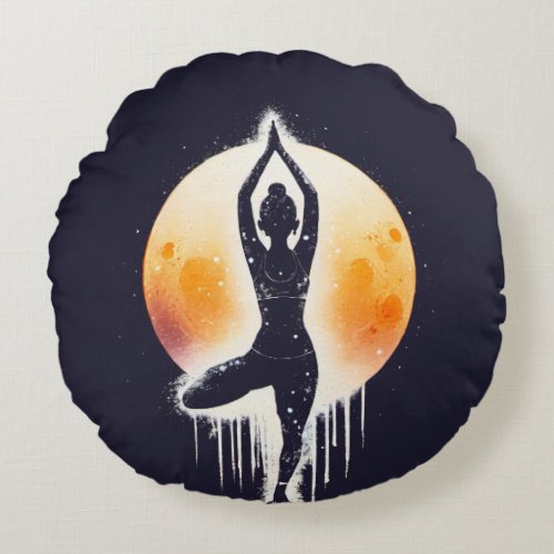 Yoga Meditation Instructor Tree Pose Full Moon Round Pillow