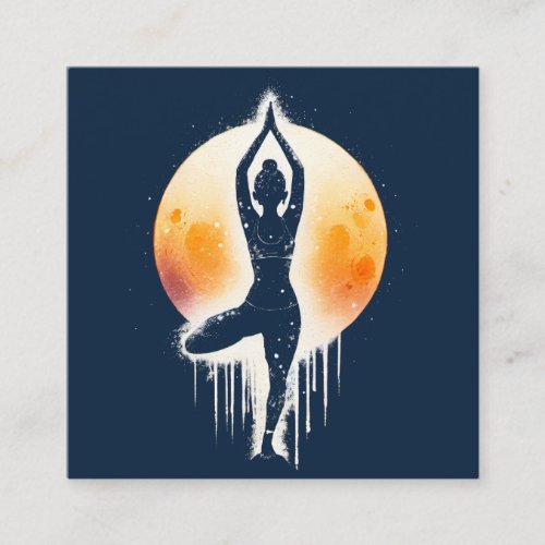 Yoga Meditation Instructor Tree Pose Full Moon Square Business Card