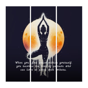 Yoga Meditation Instructor Tree Pose Full Moon Triptych