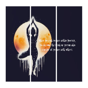 Yoga Meditation Instructor Tree Pose Full Moon Triptych
