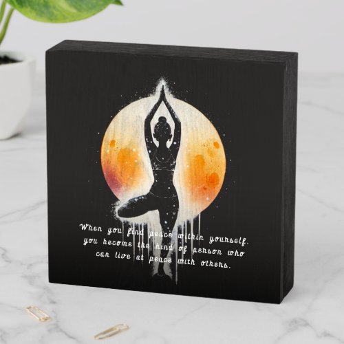 Yoga Meditation Instructor Tree Pose Full Moon Wooden Box Sign