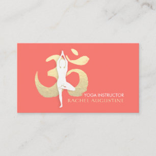 Yoga Meditation Instructor Tree Pose Gold OM Sign Business Card
