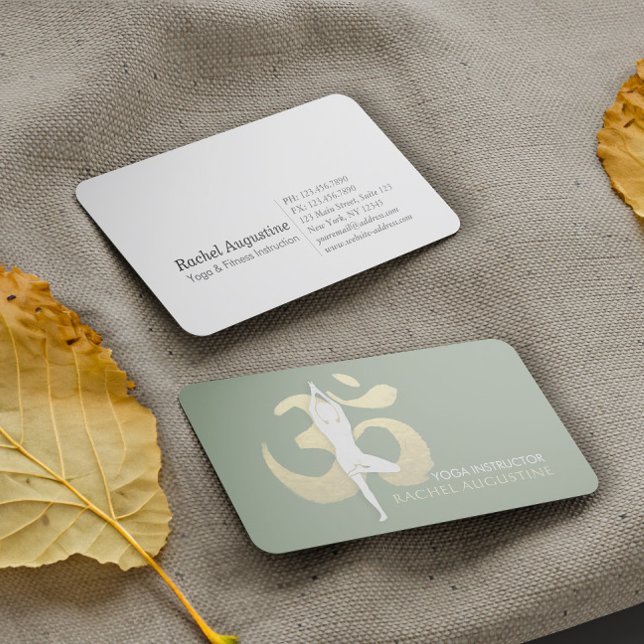 Yoga Meditation Instructor Tree Pose Gold OM Sign Business Card (Creator Uploaded)