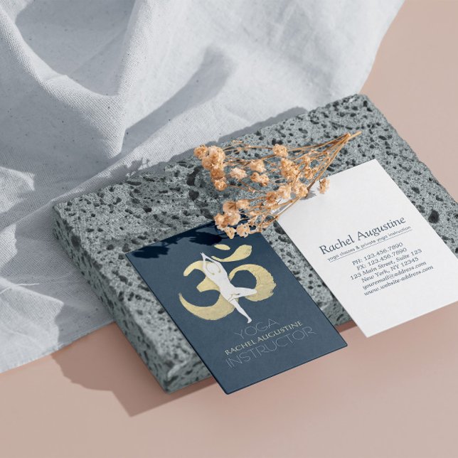 Yoga Meditation Instructor Tree Pose Gold OM Sign Business Card (Creator Uploaded)