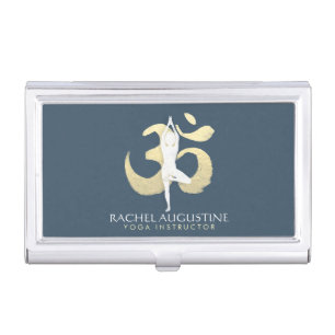 Yoga Meditation Instructor Tree Pose Gold OM Sign Business Card Case