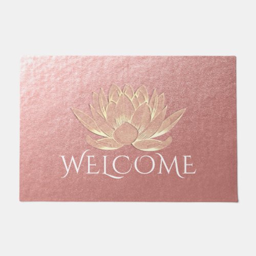 YOGA Meditation Instructor Welcome Rose Gold Lotus Doormat