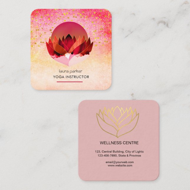 Yoga Meditation Lotus Flower Massage Wellness Square Business Card (Front/Back)