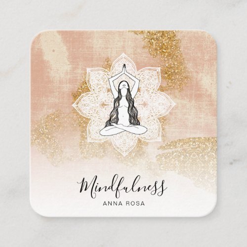  Yoga Meditation Mindfulness Mandala Goddess QR Square Business Card