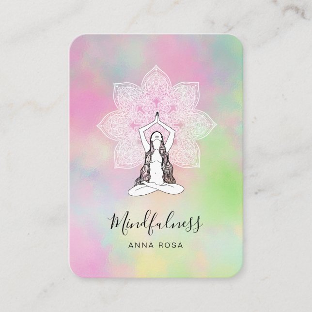 *~* Yoga Meditation Mindfulness QR Mandala Goddess Business Card (Front)