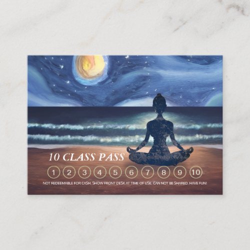 Yoga Meditation Moon Light Sky Ocean 10 Class Pass Appointment Card