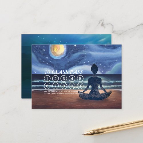 Yoga Meditation Moon Light Sky Ocean 10 Class Pass Appointment Card