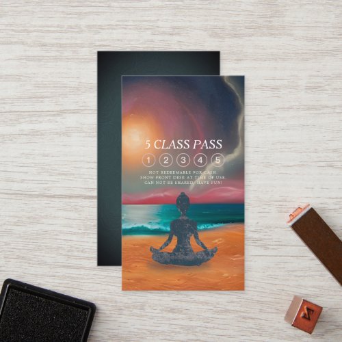 Yoga Meditation Moon Sky Ocean Beach 5 Class Pass Loyalty Card