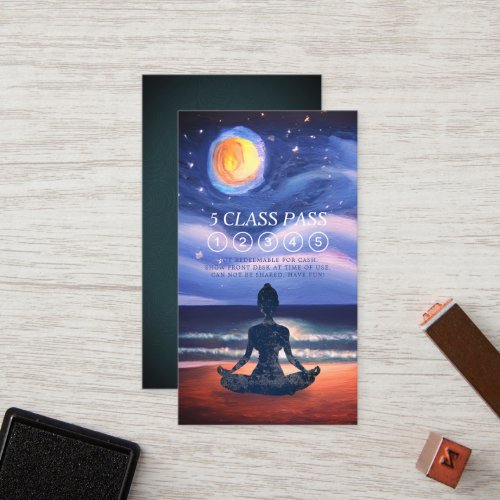 Yoga Meditation Moon Sky Ocean Beach 5 Class Pass  Loyalty Card