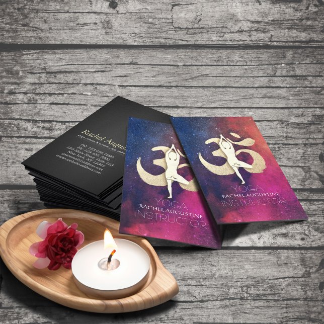 Yoga Meditation Pose Gold OM Symbol Galaxy Nebula Business Card (Creator Uploaded)