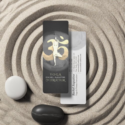 Yoga Meditation Pose OM Symbol Modern Black  Gold Mini Business Card