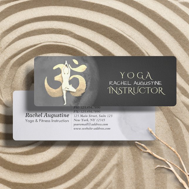 Yoga Meditation Pose OM Symbol Modern Black & Gold Mini Business Card (Creator Uploaded)