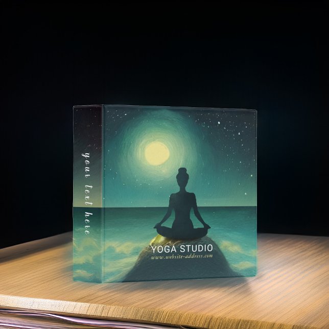 Yoga Meditation Pose on Rock Full Moon Stars Night 3 Ring Binder (Creator Uploaded)
