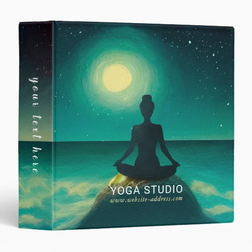 Yoga Meditation Pose on Rock Full Moon Stars Night 3 Ring Binder