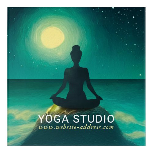 Yoga Meditation Pose on Rock Full Moon Stars Night Acrylic Print