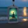 Yoga Meditation Pose on Rock Full Moon Stars Night Badge