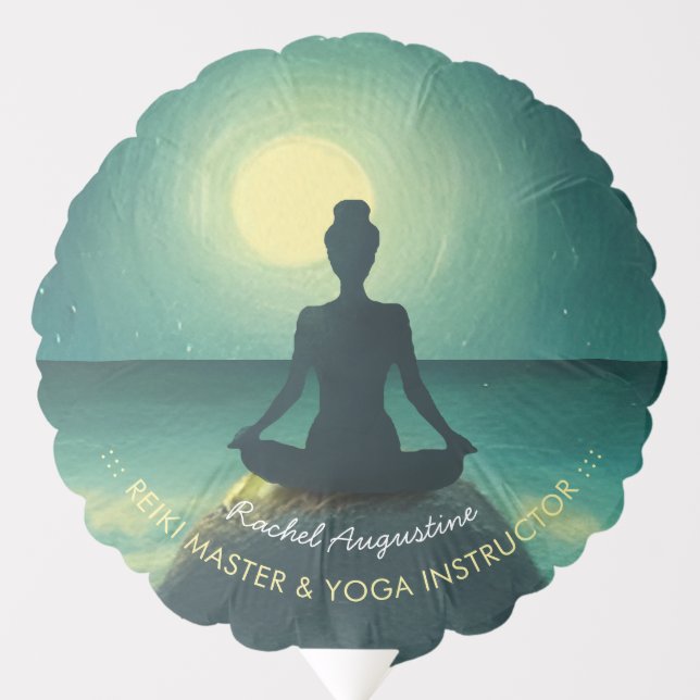 Yoga Meditation Pose on Rock Full Moon Stars Night Balloon (Front)