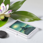 Yoga Meditation Pose on Rock Full Moon Stars Night Business Card Case<br><div class="desc">Yoga Fitness Studio / Meditation Instructor / Personal Trainer / Life Coach / Healer / Reiki Master / Massage Therapy Business Card Holder Template - Silhouette of a Woman in Yoga Meditation pose on Rocks on Calm Ocean Beach at Night with the Full Moon and Stars.</div>