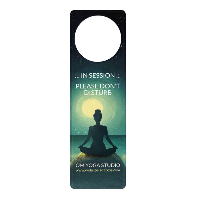 Yoga Meditation Pose on Rock Full Moon Stars Night Door Hanger (Front)