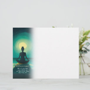 Yoga Meditation Pose on Rock Full Moon Stars Night Letterhead