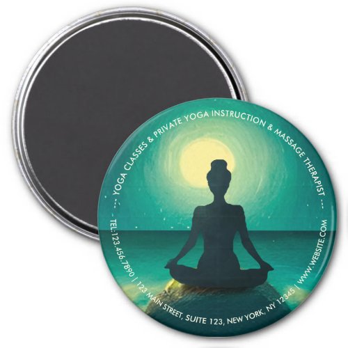 Yoga Meditation Pose on Rock Full Moon Stars Night Magnet