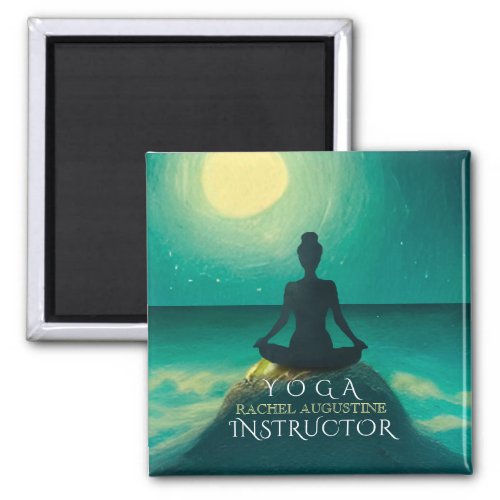 Yoga Meditation Pose on Rock Full Moon Stars Night Magnet