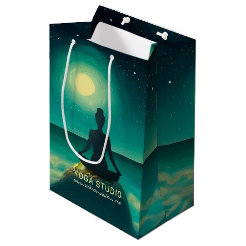 Yoga Meditation Pose on Rock Full Moon Stars Night Medium Gift Bag