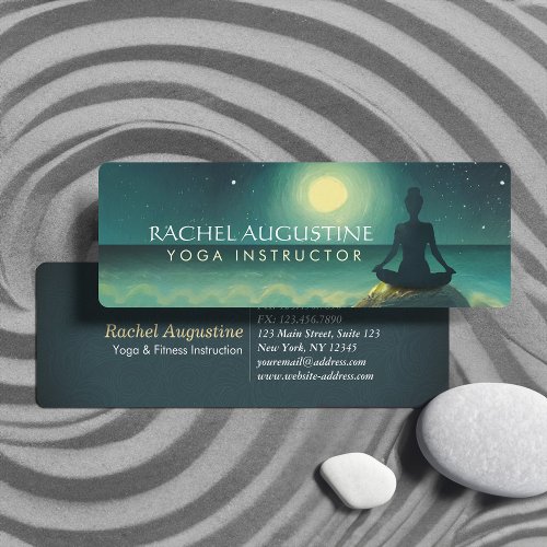 Yoga Meditation Pose on Rock Full Moon Stars Night Mini Business Card