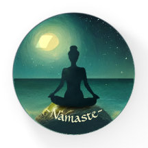 Yoga Meditation Pose on Rock Full Moon Stars Night