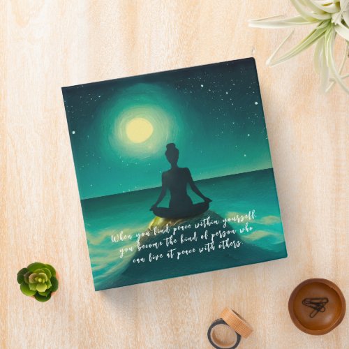 Yoga Meditation Pose on Rock Moon Star Ocean Quote 3 Ring Binder