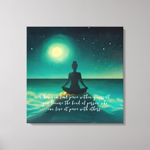 Yoga Meditation Pose on Rock Moon Star Ocean Quote Canvas Print