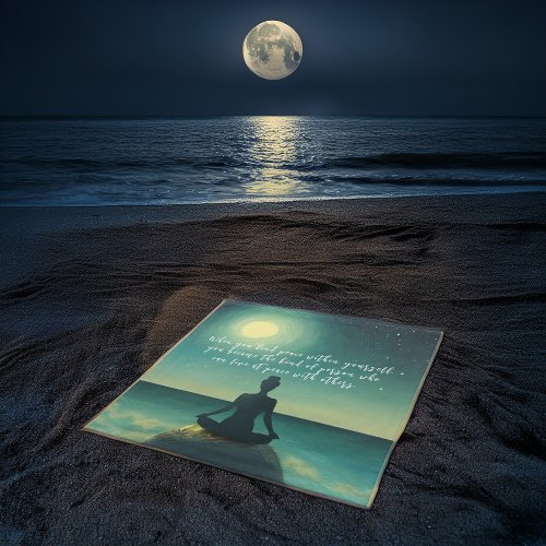 Yoga Meditation Pose on Rock Moon Star Ocean Quote Cloth Napkin