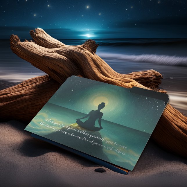 Yoga Meditation Pose on Rock Moon Star Ocean Quote File Folder (Creator Uploaded)