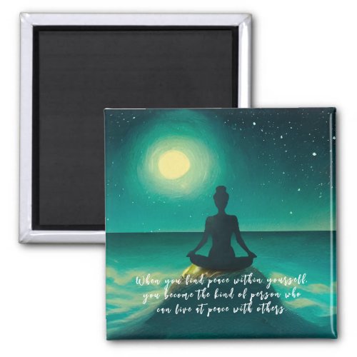 Yoga Meditation Pose on Rock Moon Star Ocean Quote Magnet