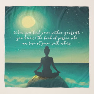 Yoga Meditation Pose on Rock Moon Star Ocean Quote Scarf