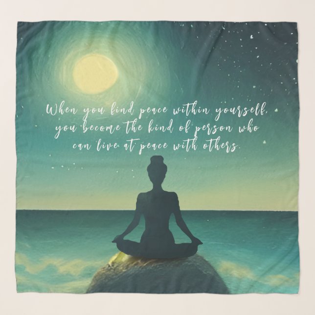 Yoga Meditation Pose on Rock Moon Star Ocean Quote Scarf (Front)