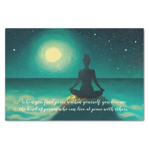 Yoga Meditation Pose on Rock Moon Star Ocean Quote Tissue Paper