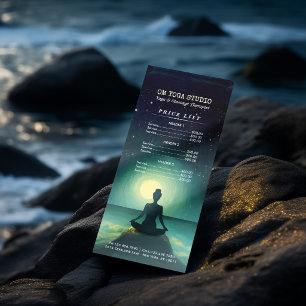 Yoga Meditation Pose on Rock Moon Stars Price List Rack Card